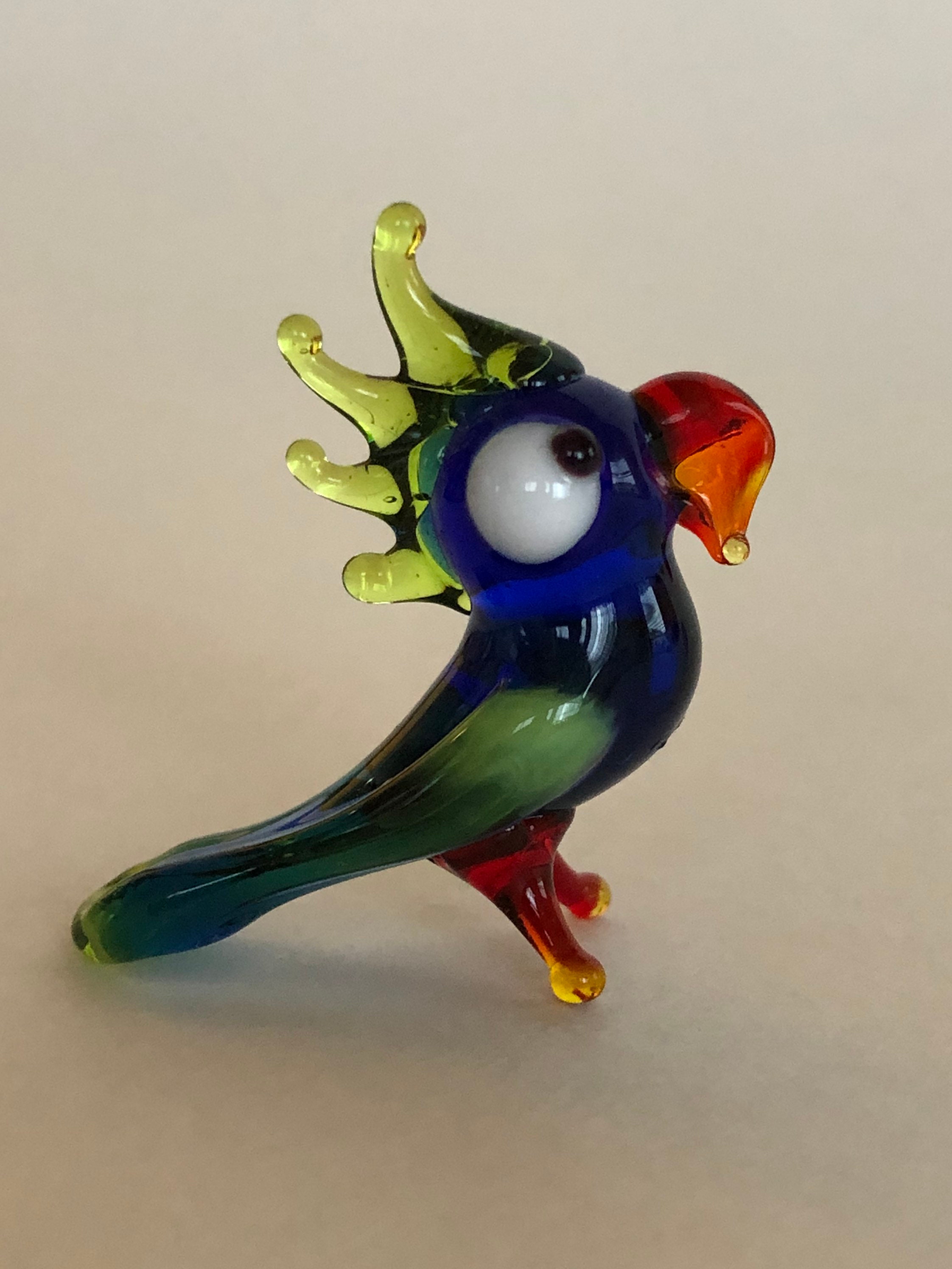 青いオウムのミニチュア鳥のコレクション用ガラスの置物 - Etsy 日本
