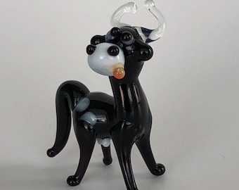 Miniature Collectibles Glass Animals Figurines Black Cow