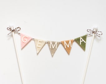 Personalized Triangle Felt Flag Cake Topper | First Birthday, Graduation, & More