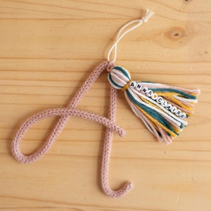 Personalized Knitted Wire Initial Ornament with Friendship Beads & Tassel | Children and Baby Bedroom, Christmas Tree Ornament
