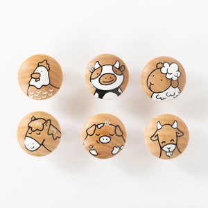 Farm Barnyard Animals Knobs Pulls | Hand Painted Cow, Pig, Chicken, Goat, Horse, and Sheep