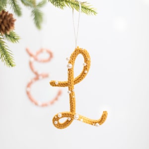 Personalized Knitted Wire Initial Ornament with Pearls | Children and Baby Bedroom, Christmas Tree Ornament, Keychain