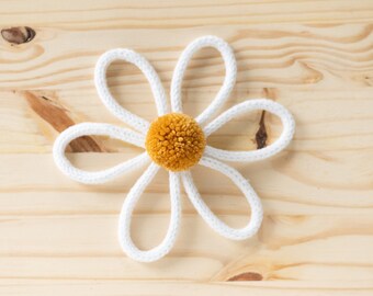 Knitted Wire Daisy Flower with Pom Pom in Custom Colors - Boho Nursery and Girl's Bedroom Decor - Spring Summer Home Decor