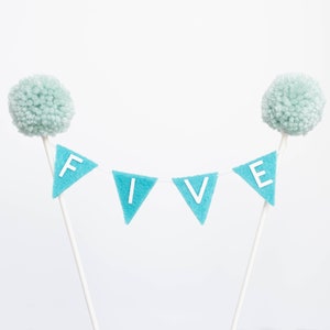 CUSTOM Flag Cake Topper with Pom Poms Triangle or Square Flags for Birthday, Graduation, Holiday Cake Decor image 8