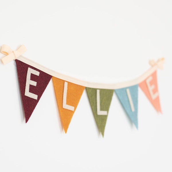 Personalized Name Word 4" Triangle Felt Flag Banner with Border |  Children and Baby Bedroom, Party Decor, Back to School, and Graduation