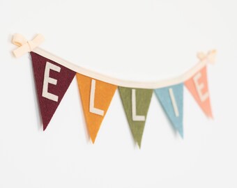 Personalized Name Word 4" Triangle Felt Flag Banner with Border |  Children and Baby Bedroom, Party Decor, Back to School, and Graduation