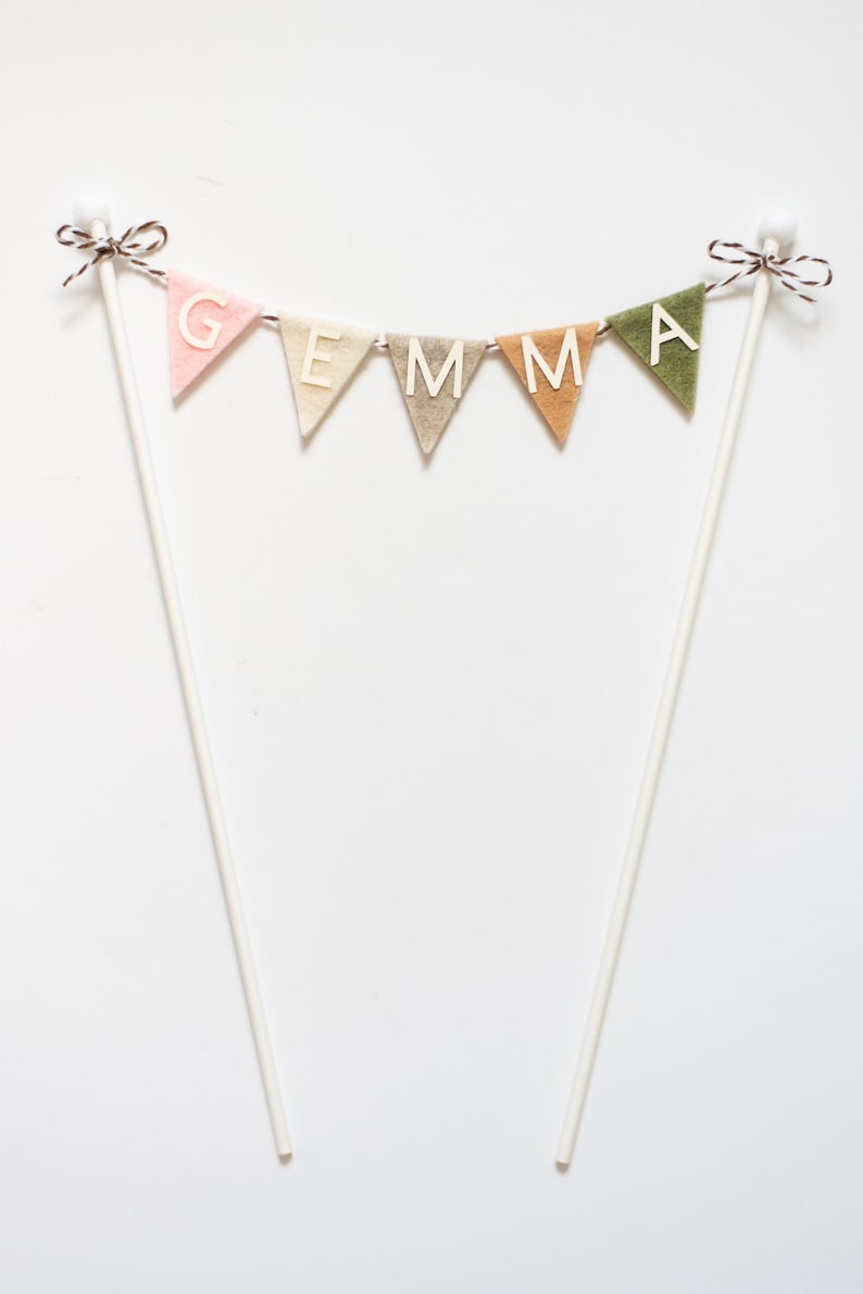 Personalized Triangle Felt Flag Cake Topper First Birthday, Graduation, & More image 1