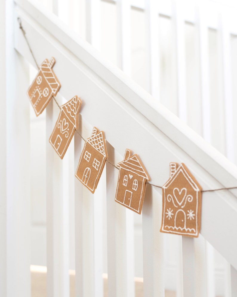 Gingerbread House Christmas Felt Banner Garland for Mantle and Home Decor image 2