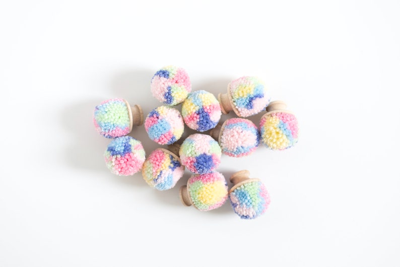 Pastel Rainbow Pom Pom Knob for Nursery Girls Bedroom Decor image 2