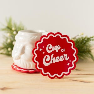 Custom Cup of Cheer Christmas Coasters | Acrylic 4" x 4" Christmas Bar Cart Coffee Bar Decor | Choose Your Color