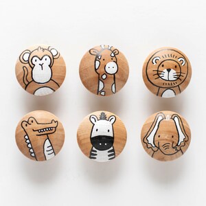 Safari Animal Hand Painted Wood Knobs Pulls Nursery Decor Lion, Alligator, Elephant, Monkey, Zebra, Giraffe image 9