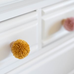 CUSTOM SOLID Pom Pom Dresser Drawer Cabinet Pulls for Nursery and Boho Bedroom Decor image 1
