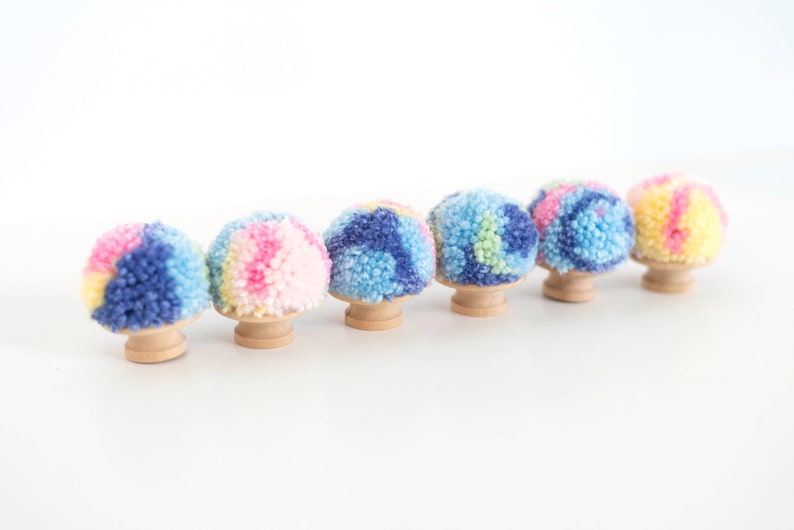 Pastel Rainbow Pom Pom Knob for Nursery Girls Bedroom Decor image 3