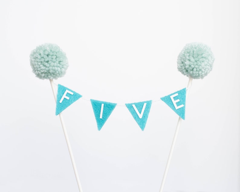 CUSTOM Flag Cake Topper with Pom Poms Triangle or Square Flags for Birthday, Graduation, Holiday Cake Decor image 8