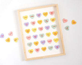 Personalized Candy Hearts Valentine's Day Wood Wall Hanging Sign - Custom Text, Kid's Bedroom Decor, Cute Valentine's Day Decor