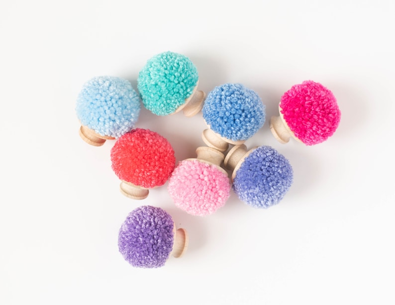 CUSTOM SOLID Pom Pom Dresser Drawer Cabinet Pulls for Nursery and Boho Bedroom Decor image 7