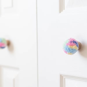 Pastel Rainbow Pom Pom Knob for Nursery Girls Bedroom Decor image 1