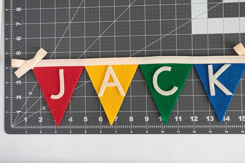 Personalized Name Word 4 Triangle Felt Flag Banner with Border Children and Baby Bedroom, Party Decor, Back to School, and Graduation image 9