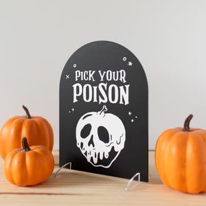 Custom Pick Your Poison Halloween Coffee Bar Cart Sign | Acrylic 6" x 8" Halloween Decor | Choose Your Color