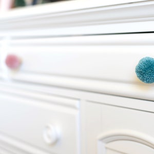 CUSTOM SOLID Pom Pom Dresser Drawer Cabinet Pulls for Nursery and Boho Bedroom Decor image 9