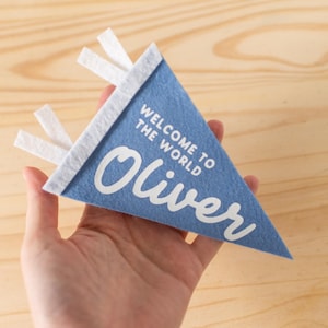 Marcador de anuncio de recién nacido de fieltro con forma de banderín / Regalo para baby shower / Accesorio para fotos de bebé / Regalo para mamá primeriza / Bienvenida al mundo