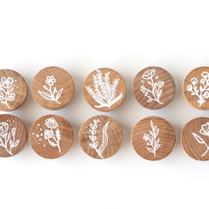 Hand Painted Wildflower Floral Dresser Drawer Cabinet Pull Knobs for Nursery, Bedroom, and More