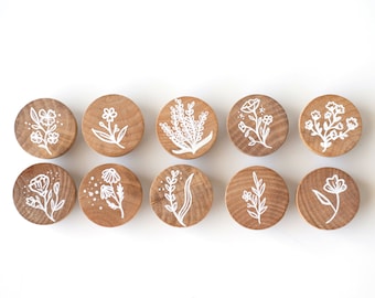 Hand Painted Wildflower Floral Dresser Drawer Cabinet Pull Knobs for Nursery, Bedroom, and More