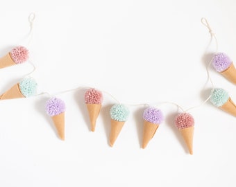 CUSTOM Pom Pom Ice Cream Cone Garland for Birthday Party Decor and More