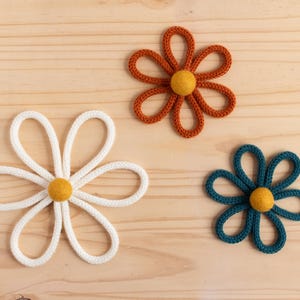 Knitted Wire Daisy Flower with Goldenrod Wool Pom Pom - Custom Colors - Boho Nursery and Girl's Bedroom Decor - Spring Summer Home Decor