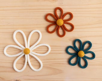 Knitted Wire Daisy Flower with Goldenrod Wool Pom Pom - Custom Colors - Boho Nursery and Girl&#39;s Bedroom Decor - Spring Summer Home Decor