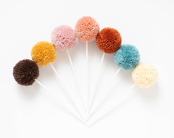 CUSTOM Pom Pom Cake Topper Picks in Small Or Extra Small for Birthday Cakes and Table Decor