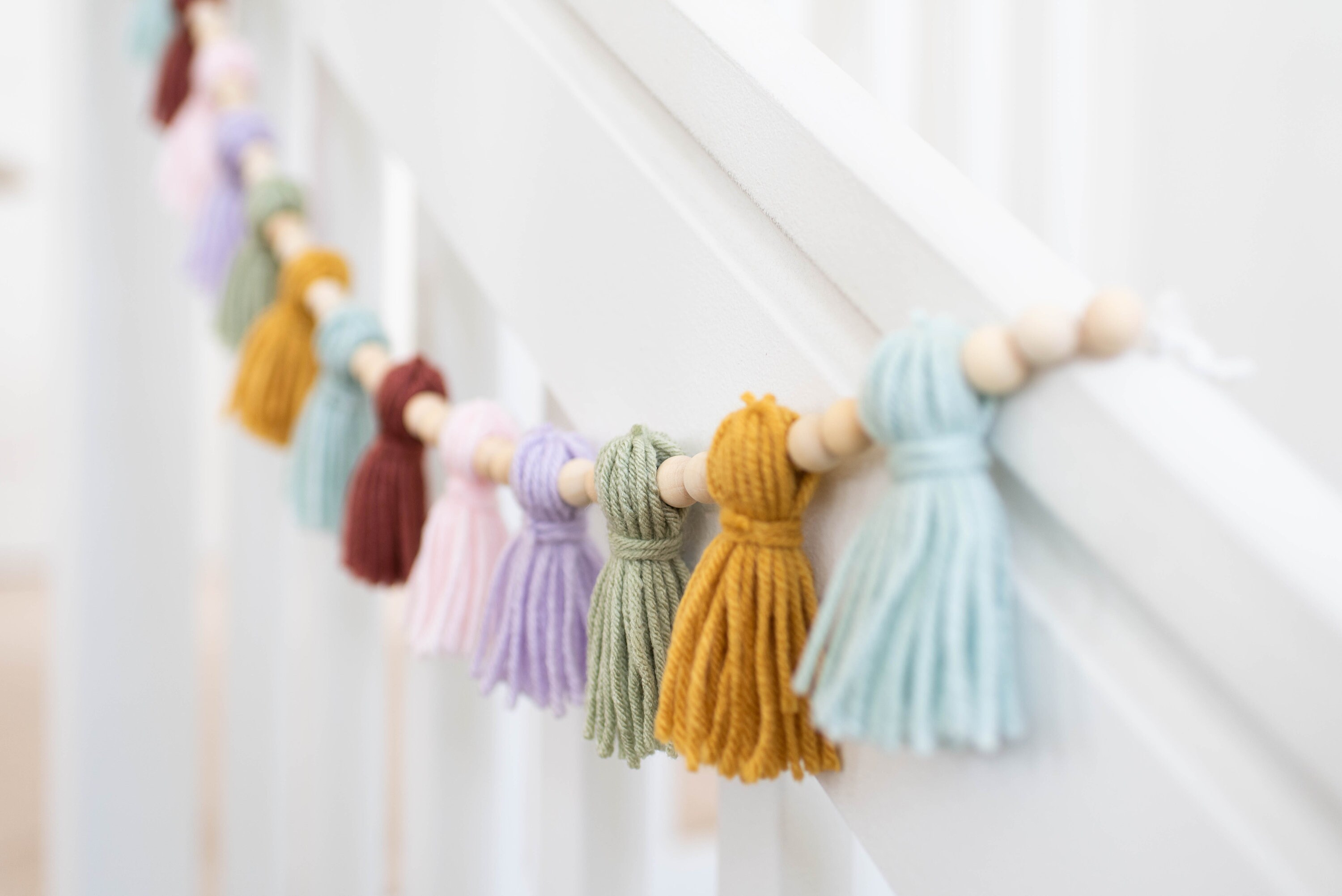 CUSTOM Colorful Tassel Garland with Three Small Wood Beads for Etsy