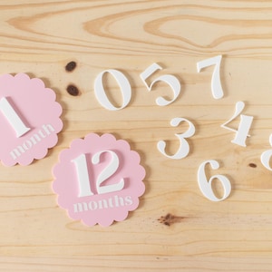 Ausgebogter Kreis Acryl austauschbare monatliche Meilensteinmarker | Neugeborenen Geschenk Babyparty | 1 Monat-1 Jahr Meilenstein Marker Photo Prop Bild 3