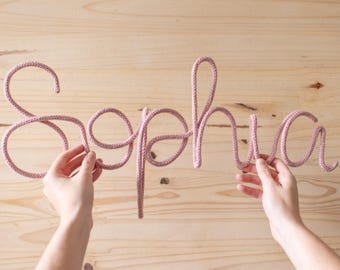 Large Personalized Knitted Wire Name Wall Hanging for Short Names | Children and Baby Bedroom, Birthday Decor, Boho Holiday Decor