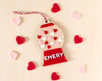 Etiqueta de cesta para el día de San Valentín, etiqueta con nombre personalizada para el día de San Valentín, etiqueta de cesta personalizada, etiqueta con nombre de bola de chicle de acrílico, etiqueta de acrílico
