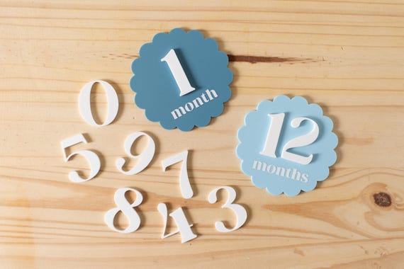 Scalloped Circle Acrylic Interchangeable Monthly Milestone Markers | Newborn Baby Shower Gift | 1 Month-1 Year Milestone Markers Photo Prop