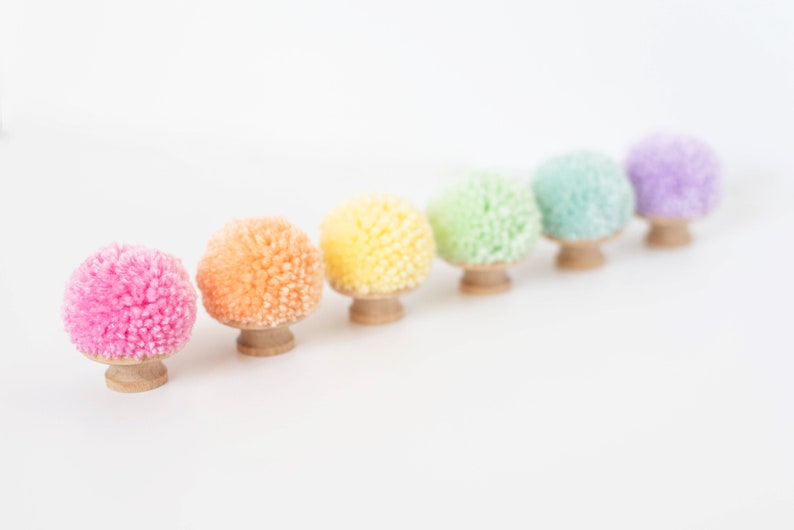 CUSTOM SOLID Pom Pom Dresser Drawer Cabinet Pulls for Nursery and Boho Bedroom Decor image 5