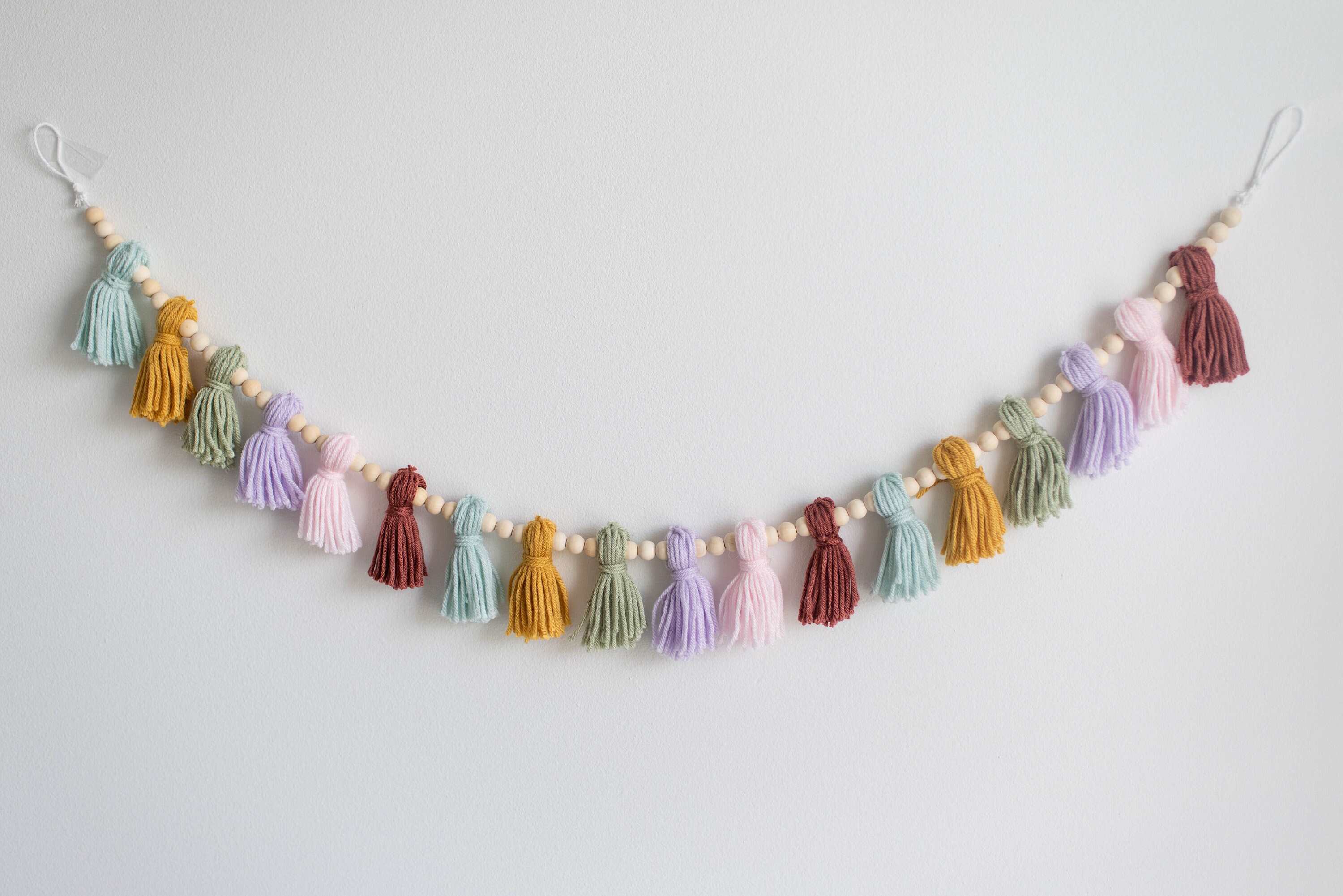 CUSTOM Colorful Tassel Garland with Three Small Wood Beads for Etsy