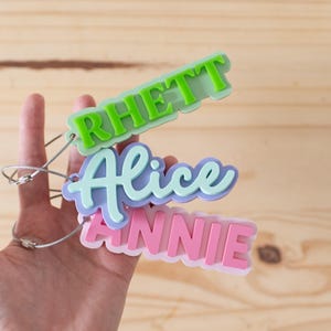 Personalized Name Acrylic Bag Tag | Back to School, Backpack Keychain | Choose Your Colors and Font