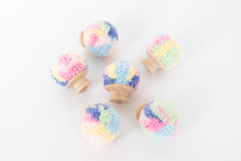 Pastel Rainbow Pom Pom Knob for Nursery Girls Bedroom Decor image 6