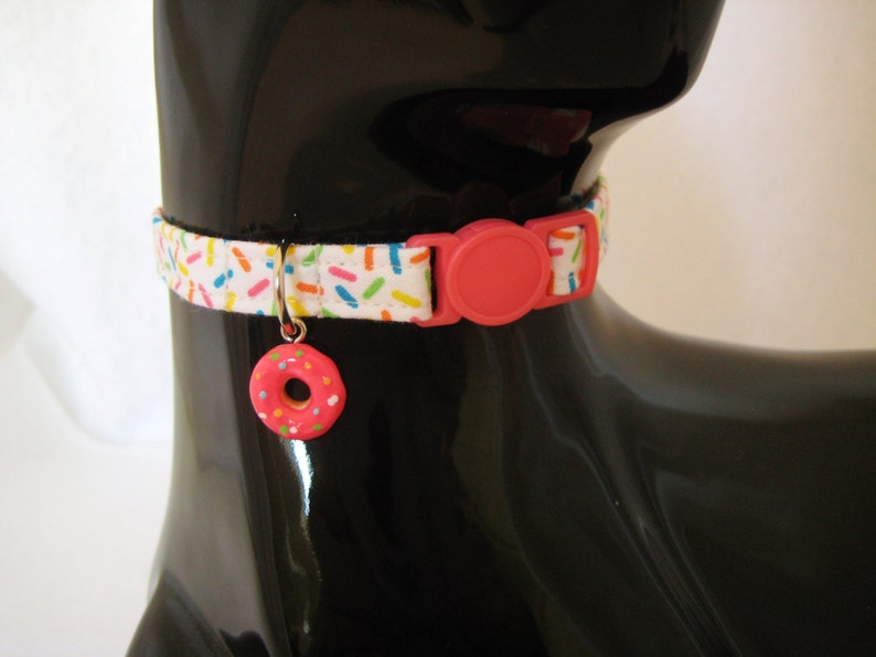 Cat Collar Vanilla Candy Sprinkles with a Pink Donut Charm Safety Release collar for your Special Kitty image 1
