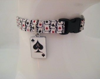 Cat Collar - Black and White Cards Small or Large with an Enamel Card Charm - Safety Release collar for your Special Kitty