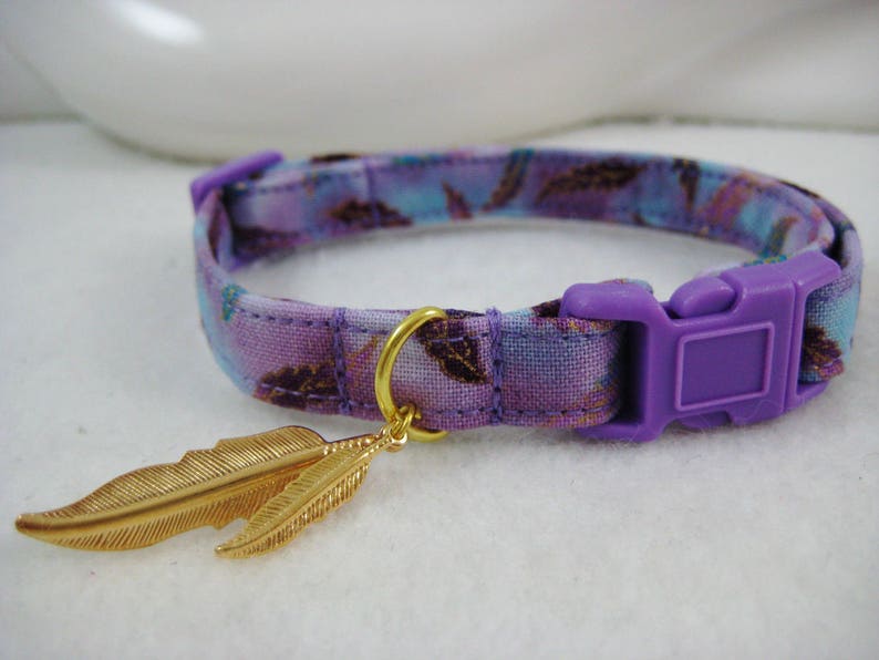 Cat Collar Bastet Egyptian Purple Feather With Gold Metallic Etsy