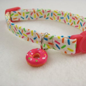 Cat Collar Vanilla Candy Sprinkles with a Pink Donut Charm Safety Release collar for your Special Kitty image 2