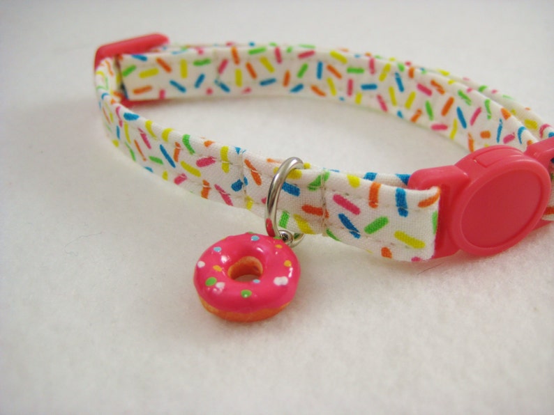 Cat Collar Vanilla Candy Sprinkles with a Pink Donut Charm Safety Release collar for your Special Kitty image 2