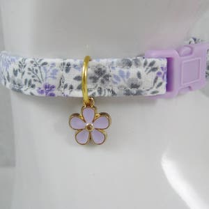 Cat Collar -  Lavendar Springtime Floral with a Purple or Lavender Enamel Flower Charm - Safety Release collar for your Special Kitty