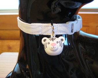 Cat Collar -  White Tiger Stripe with Tiger Bell - Safety Release collar with Bell for your Special Kitty