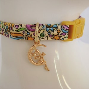 Cat Collar -  Celestial Multi-Colored Gold, Blue or Black with a Fairy Charm - Safety Release collar with Charm for your Special Kitty