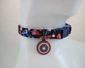 Cat Collar - Patriotic,Red,Green or Blue Lightning with Shield, Gold Face, Fist, Hammer or Horn Charm - Safety Release collar for your Kitty