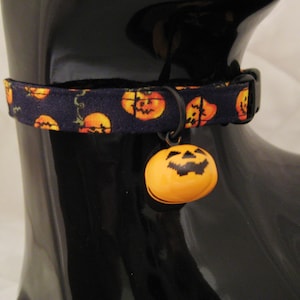 Cat Collar -  Black, Cream or Tan with Cute Orange Pumpkins with Pumpkin Bell - Halloween - Safety Release with Bell for your Special Kitty